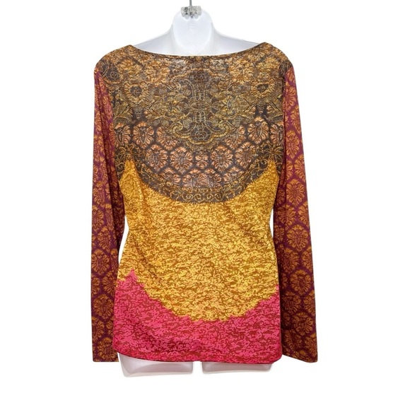 Sundance long sleeve color block T shirt size small semi sheer bohemian fall - Picture 3 of 6